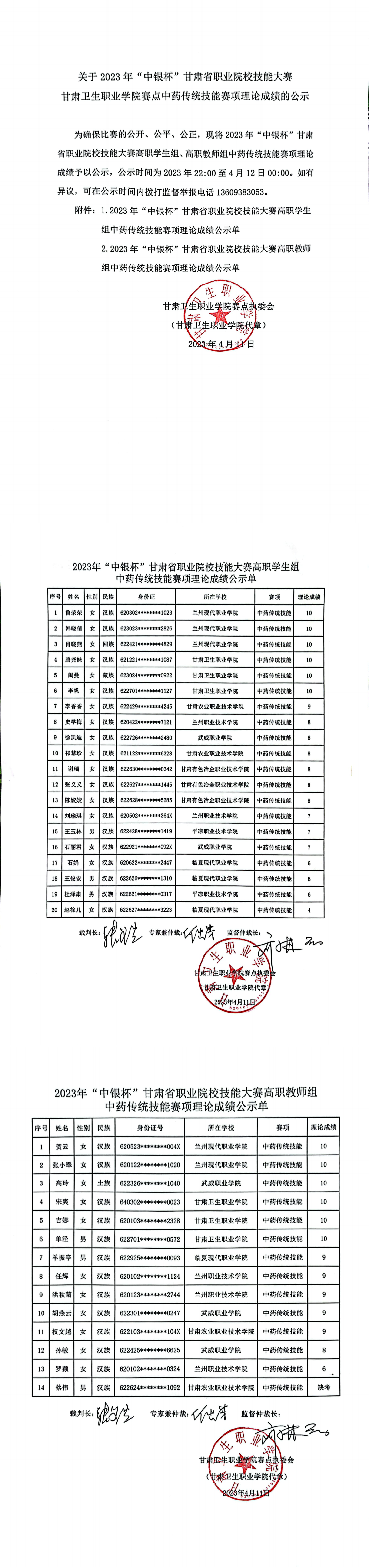 1681225552227013790.png 06关于2023年“中银杯”甘肃省职业院校技能大赛365英国上市集团官网赛点中药传统技能赛项理论成绩的公示_00.png